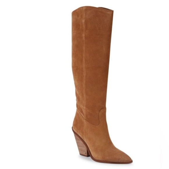 SAM EDELMAN Golden Caramel  Heel Suede Knee-High Boots - Picture 1 of 7